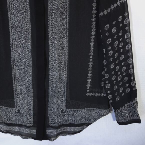 Madewell Shirt Womens S Black White Bohemian Sheer Chiffon Button Up Long Sleeve - Picture 4 of 9